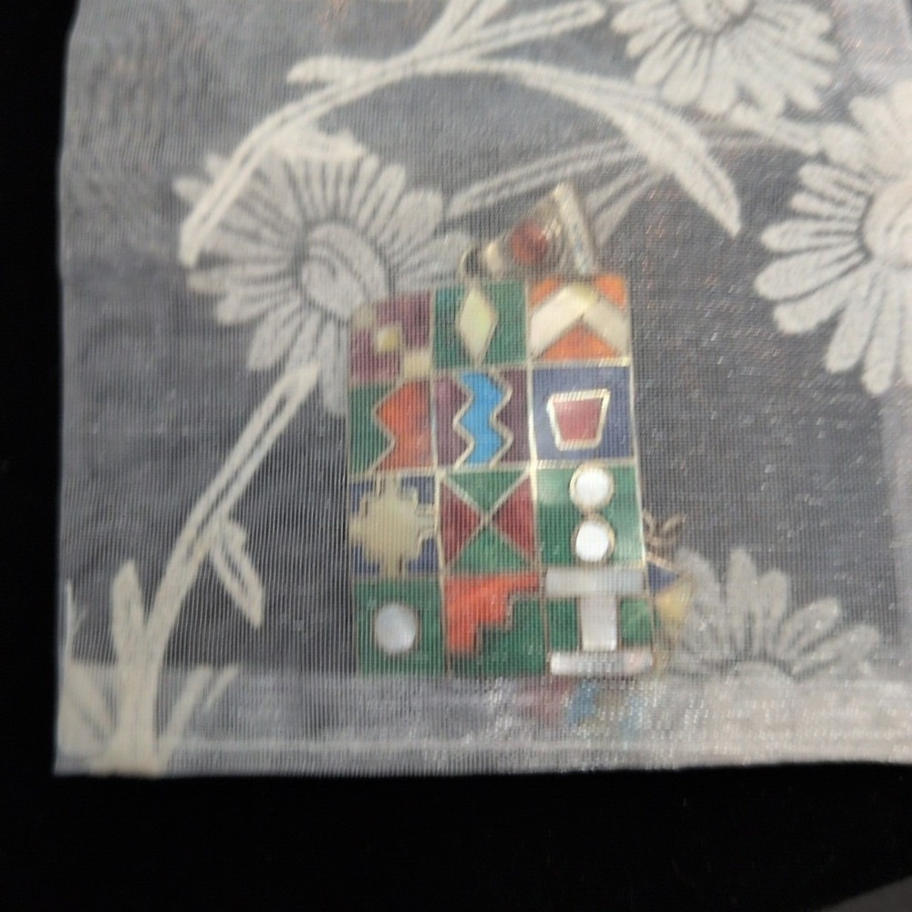 950 Silver Peruvian Multistone Inlay Inca Calendar Pendant & Earring Set New - Picture 4 of 5